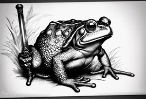 toad with sword; samurai sword Is pointing down(sword stuck in the ground) as if the toad was standing; no clothes tattoo idea