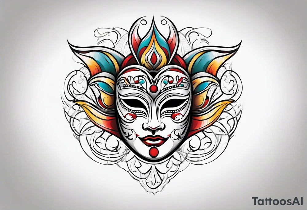 Carnival mask for men on back tattoo idea