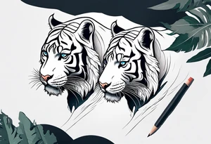 Two white tigers in nature separated by a waterfall tattoo idea