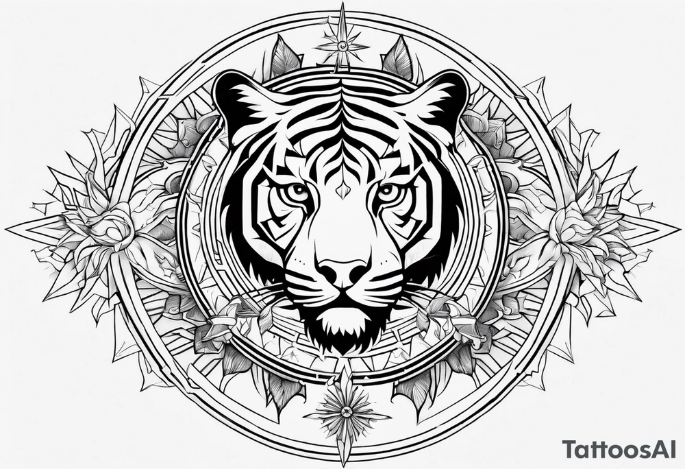 Cross sun tiger sailor sun star tattoo idea