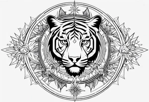 Cross sun tiger sailor sun star tattoo idea