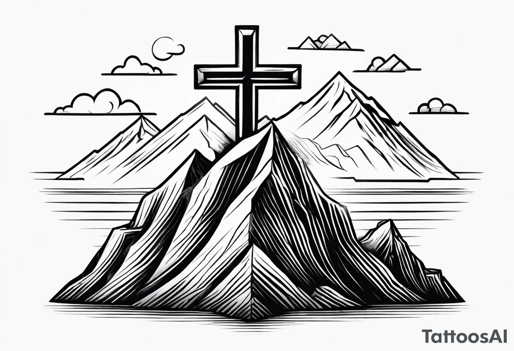 Small Cross on top if a one mountain tattoo idea