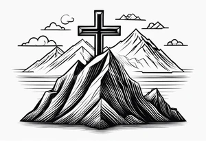 Small Cross on top if a one mountain tattoo idea