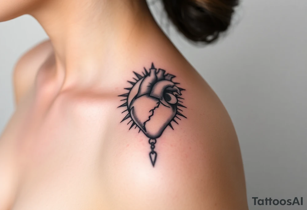 human heart chained within sun and moon tattoo idea