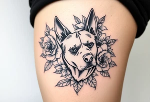 Floral design with peonies with an silhouette outline of a dogs face tattoo idea