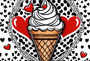 chocolate chip ice cream cone with one red heart tattoo idea