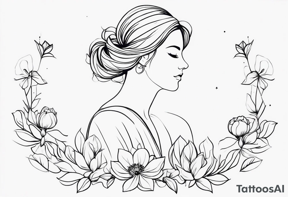 virgo, flowers, dainty, harmony, feminine, minimalist, fine line tattoo idea