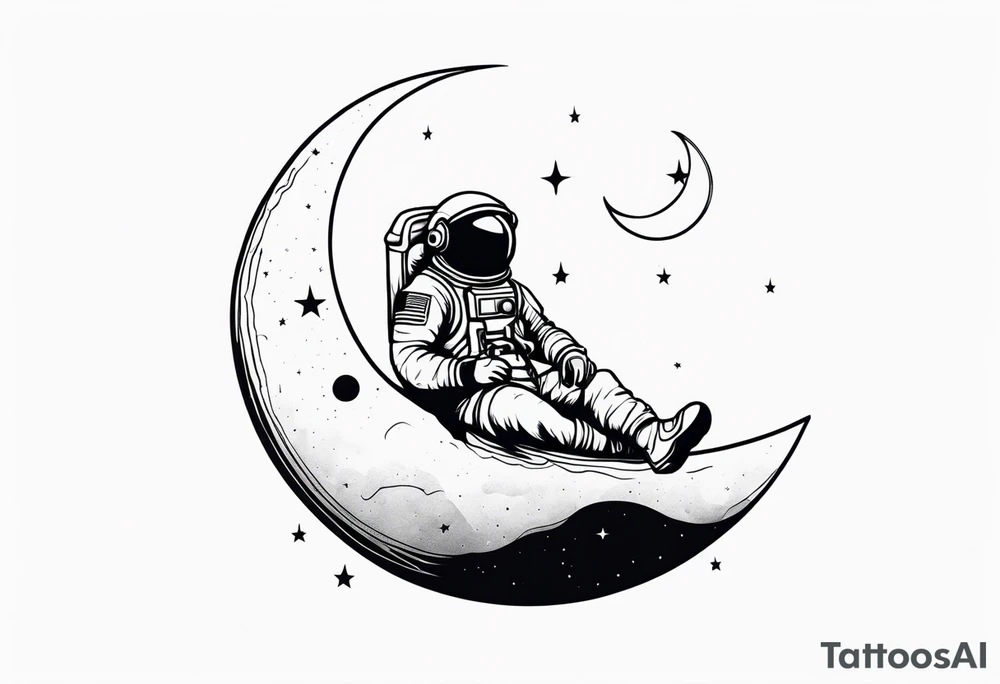 astronaut sitting on a crescent moon tattoo idea