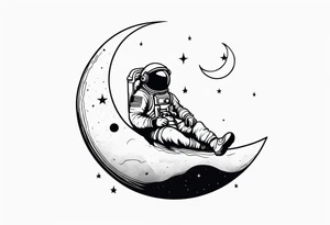 astronaut sitting on a crescent moon tattoo idea