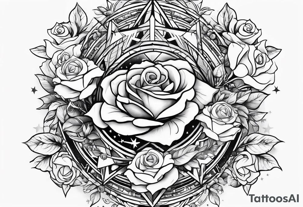 Tesseract with roses and stars around it tattoo idea
