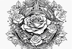 Tesseract with roses and stars around it tattoo idea