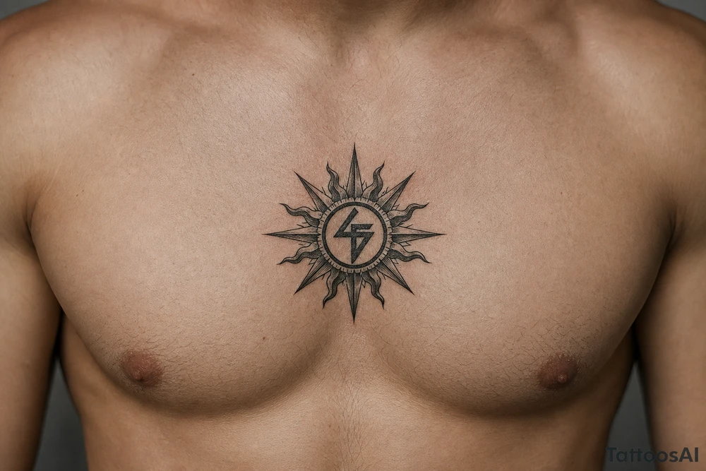 sun with the strength symbol in the middle tattoo idea