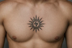 sun with the strength symbol in the middle tattoo idea