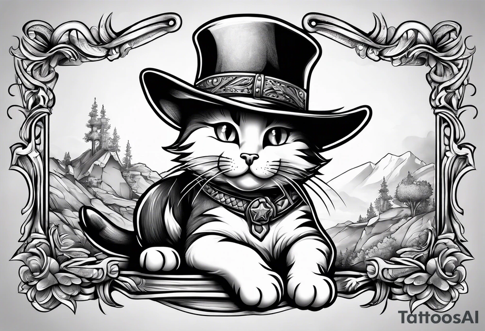 cartoon cat full body cowboy tattoo idea
