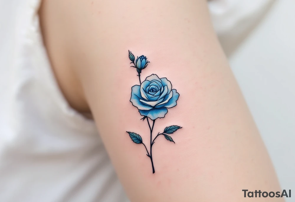 Miniature blue roses outlined in black, with watercolor shading for a dreamy, surreal effect. tattoo idea