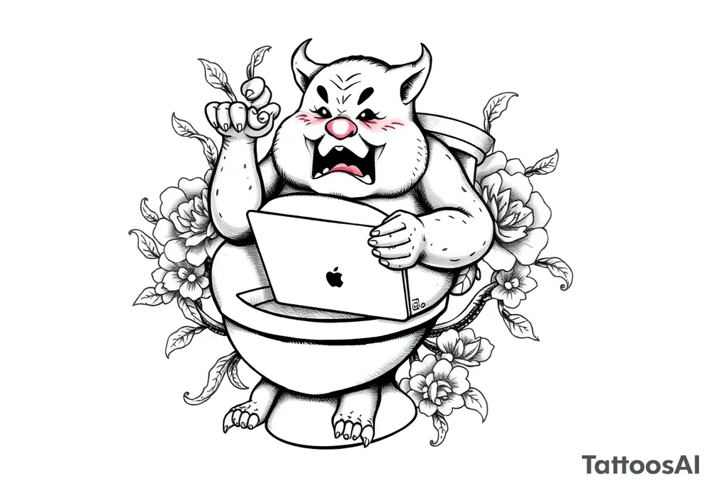 big fat d with a ipad on the toilet shitting with skibidi toilet tattoo idea