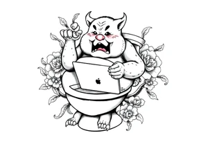 big fat d with a ipad on the toilet shitting with skibidi toilet tattoo idea
