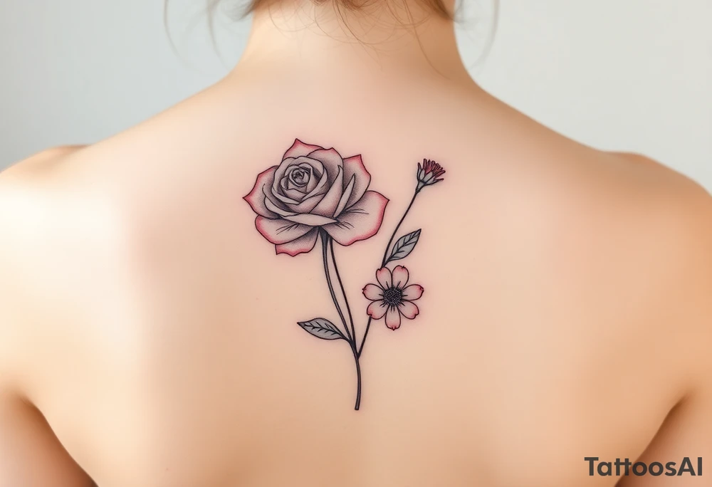 Rose, carnation, lily, aster, larksper tattoo idea