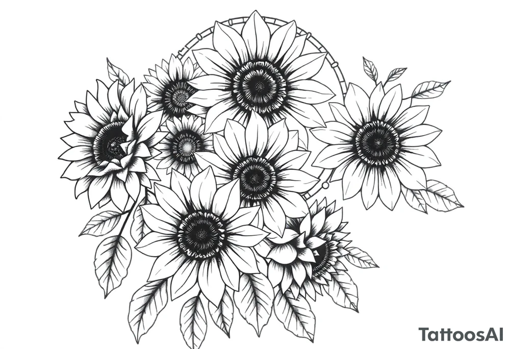 Sunflowers and roses dreamcatcher tattoo idea