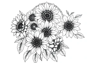 Sunflowers and roses dreamcatcher tattoo idea