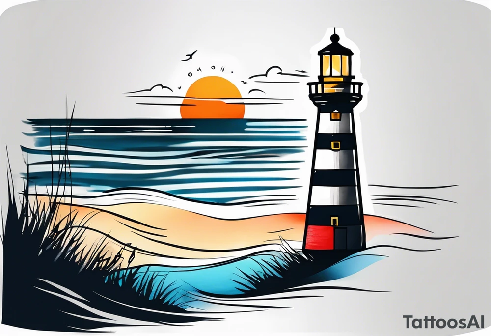 lighthouse evening light up tattoo idea