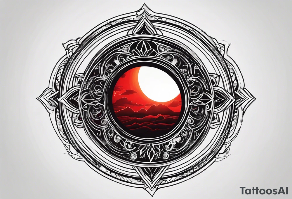 black solar eclipse with red light behind it tattoo idea