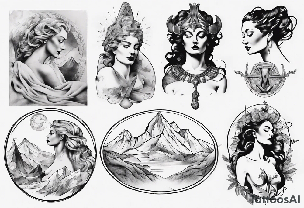 Roman goddess with mountains tattoo idea