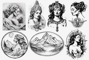 Roman goddess with mountains tattoo idea