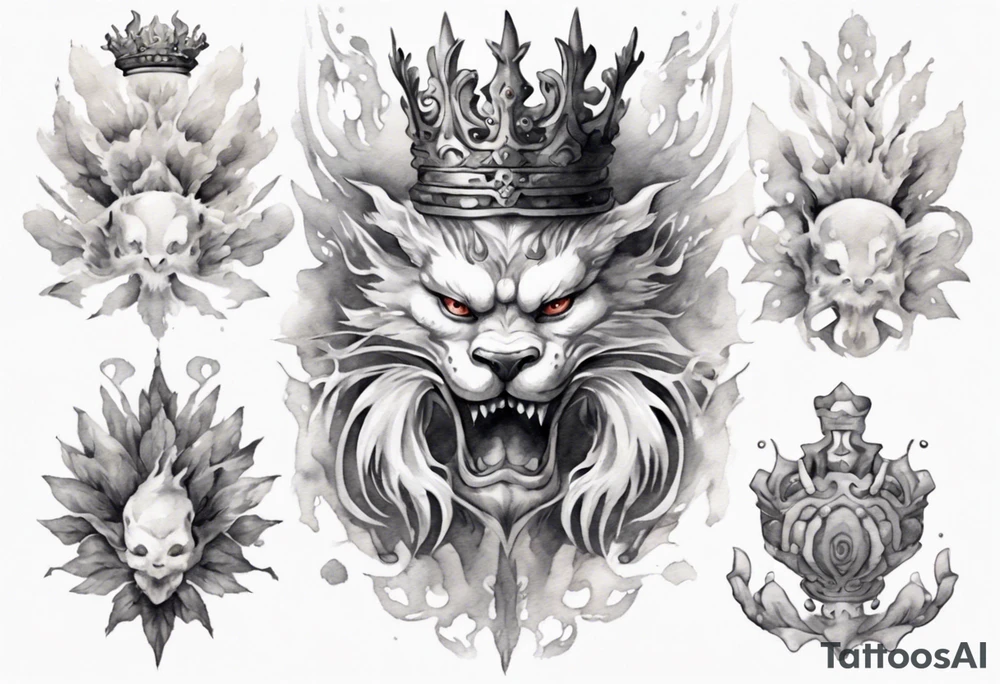 a white Amphiptere wearing a grey crown tattoo idea