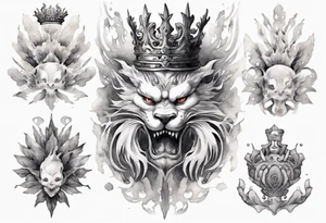 a white Amphiptere wearing a grey crown tattoo idea