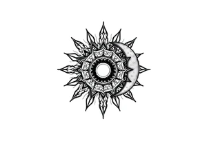 celestial sun and moon with constellation patterns tattoo idea