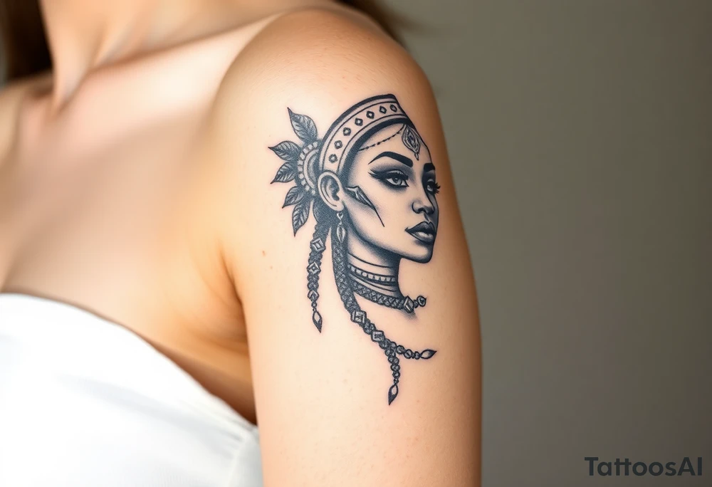 African goddess with tribal makeup tattoo idea