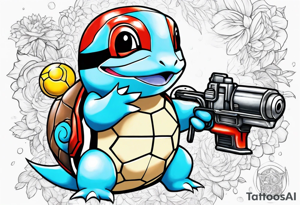 Squirtle holding a watergun tattoo idea