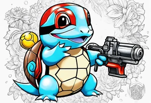 Squirtle holding a watergun tattoo idea