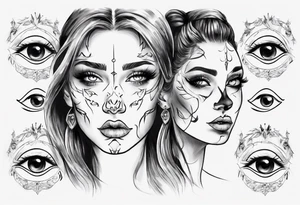 Woman's face with three eyes and a nose piercing tattoo idea