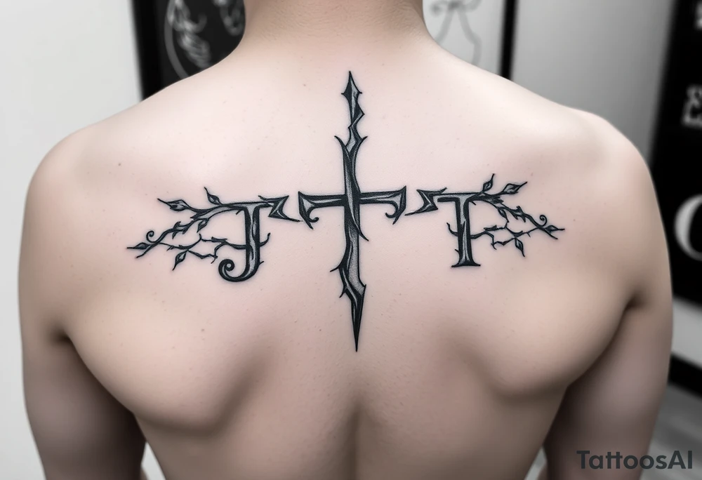 Matching/ connecting tattoos:
Use them as part of the overall shape or structure of the design, like incorporating the letter "J" into a vine or "T" into a stone crack. tattoo idea