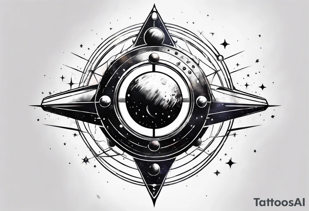 deep space Sputnik with fade around edges tattoo idea