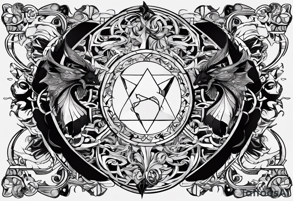 I want a minimalist design of the battle I face between good and evil. God vs the devil , good vs evil , indulgence vs discipline. 2 sides of the one coin that is my personality.  Use symbols as opposed to sketches tattoo idea