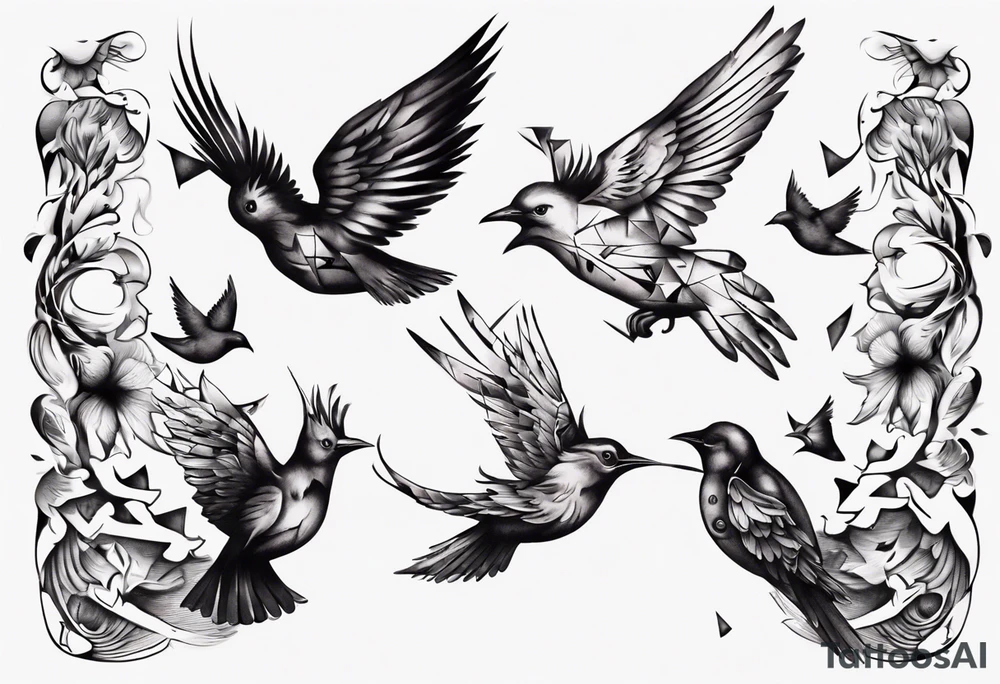 composition with birds flying free, puzzle piece tattoo idea composition with birds flying free, puzzle piece tattoo idea
