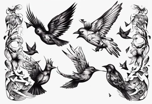 composition with birds flying free, puzzle piece tattoo idea