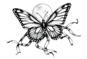 ethereal butterfly with flowing silk ribbons in moonlight tattoo idea