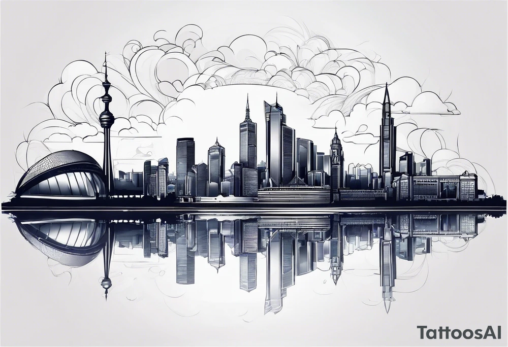 Melbourne Skyline with london skyline reflection tattoo idea