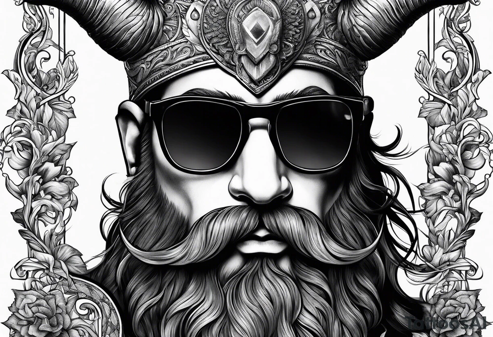 capricorn with beard and sunglasses tattoo idea