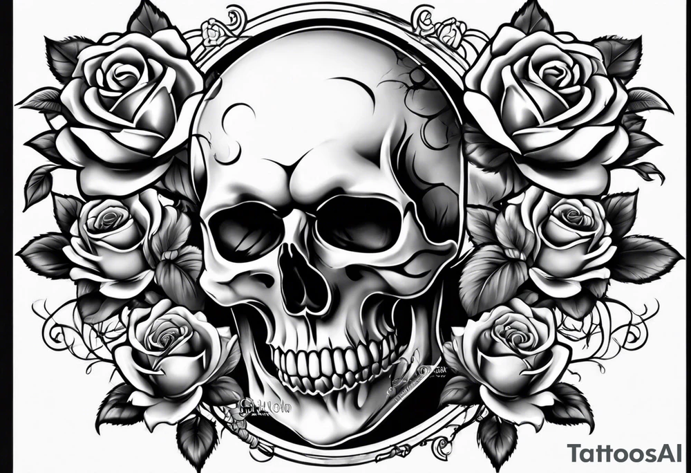 Skull rose santanic pagan realistic tattoo idea