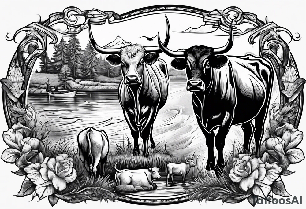 hunting and cows and bulls and fishing and love tattoo idea