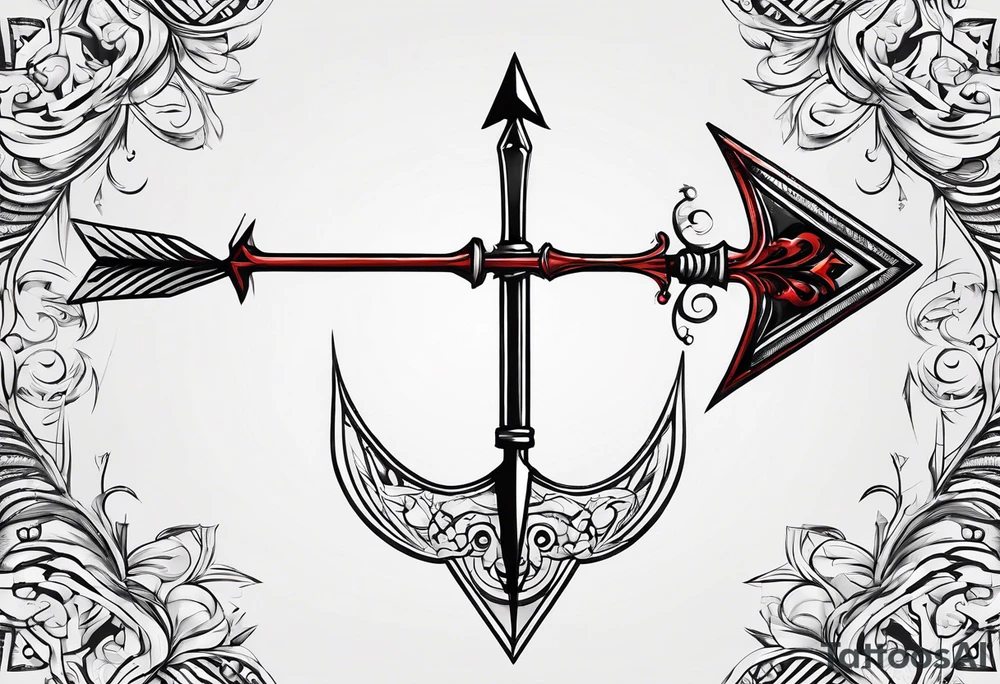 an arrow with only one drip of blood on the tip of it simple line art tattoo idea