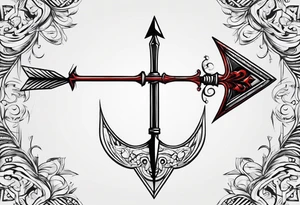 an arrow with only one drip of blood on the tip of it simple line art tattoo idea