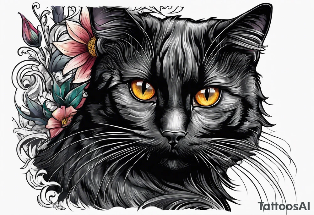 Black cat looking through a planchet tattoo idea