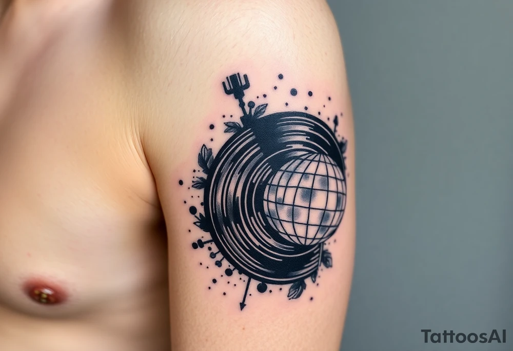vinyl record and disco ball tattoo idea