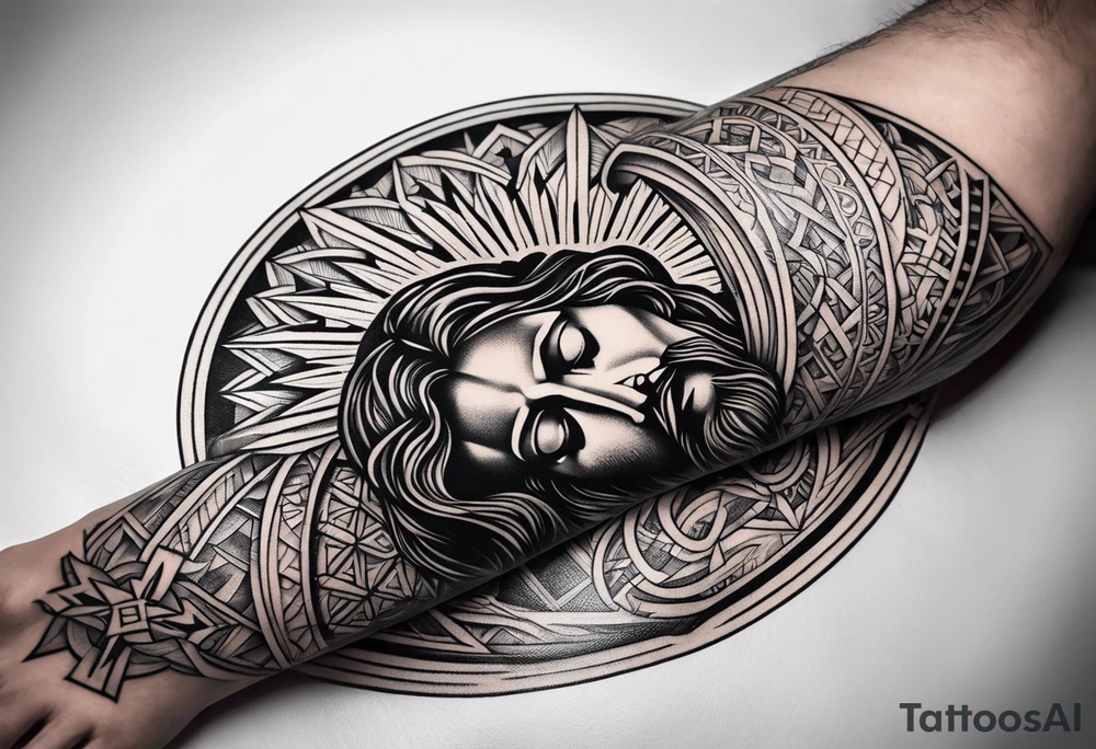 jesus leg tattoo with a cross and bible verse tattoo idea